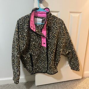 American Eagle Women’s Fleece Leopard Jacket with Pink Accents